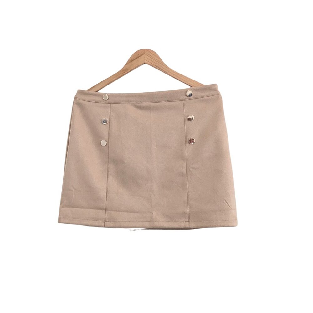 GUESS Los Angeles Faux Suede Mini Skirt Dulce Cream Beige Size L NWT - Picture 2 of 6